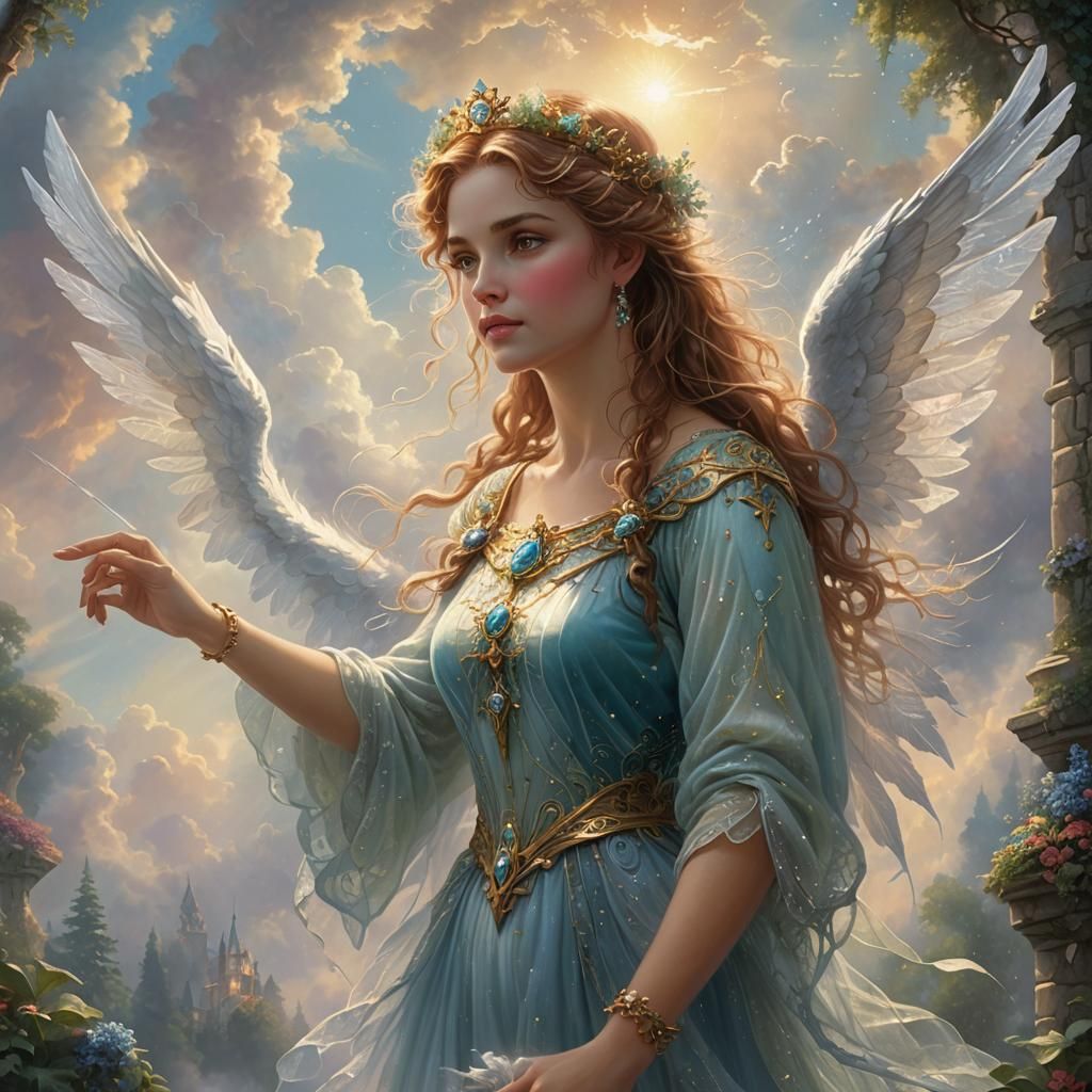 Fae Angel Queen in Sunlit Clouds