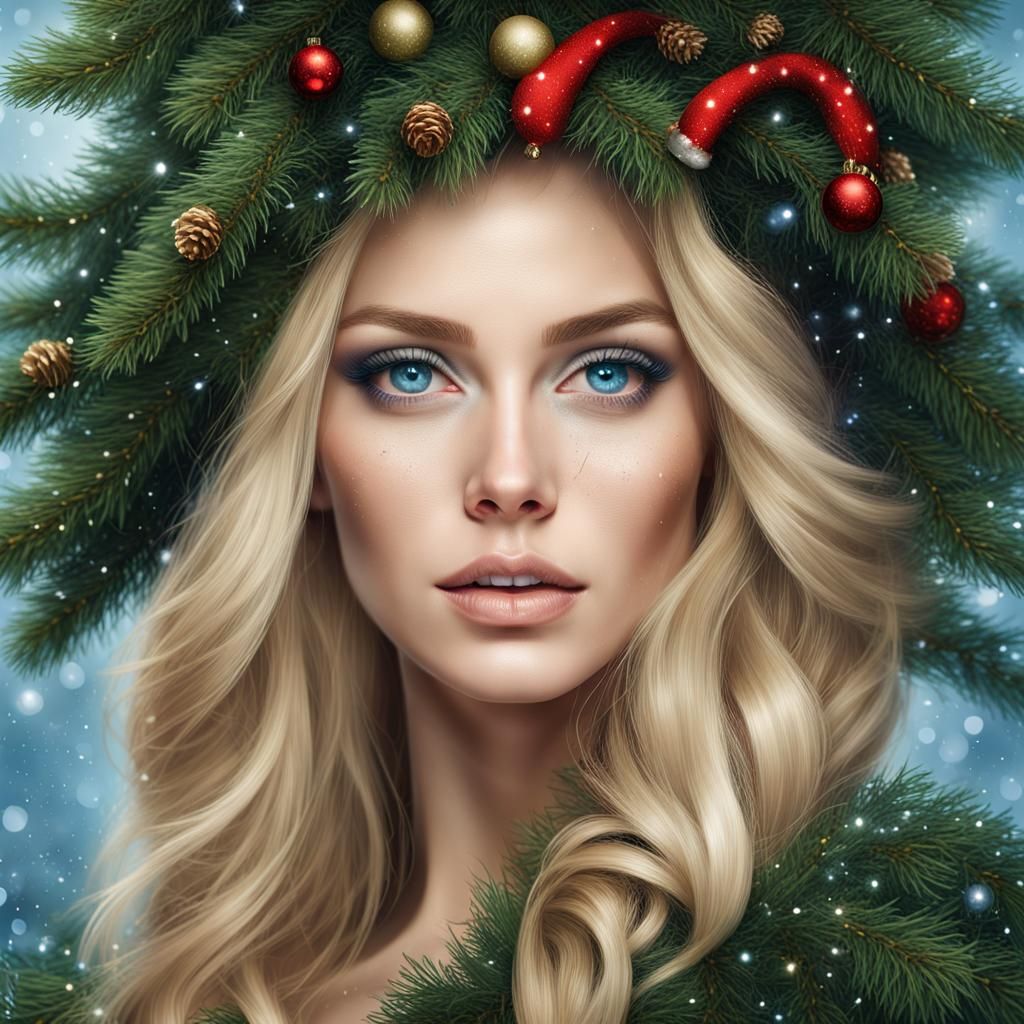 Blonde in Christmas Tree Costume: Fashion Illustration