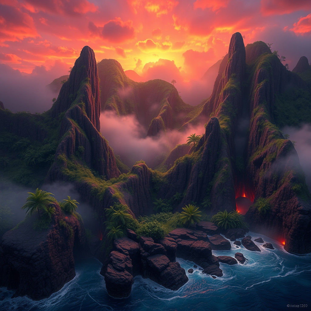 Mystical Hawaiian Volcano Park in a Fantastical Style