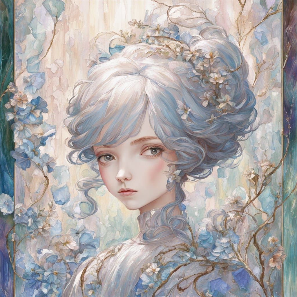 Woman's Hair in Elaborate Updo with Glass Flowers