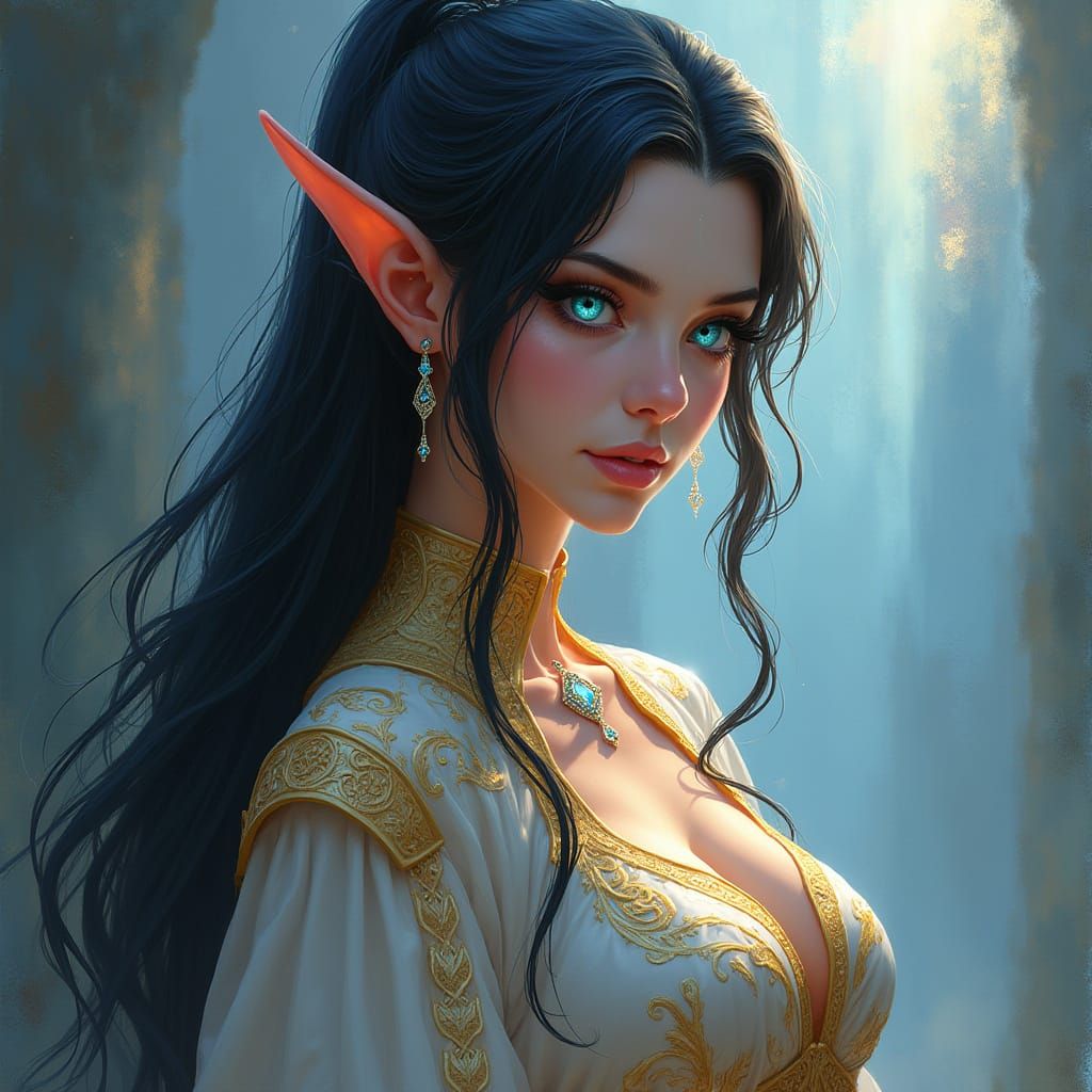 Ethereal High Elf Woman in Warcraft Style Concept Art