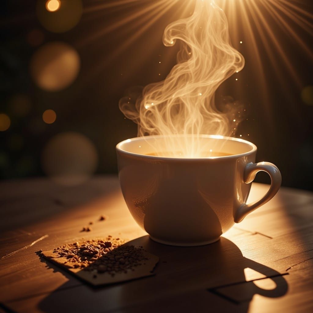 Glowing Coffee Cup with Ethereal Steam