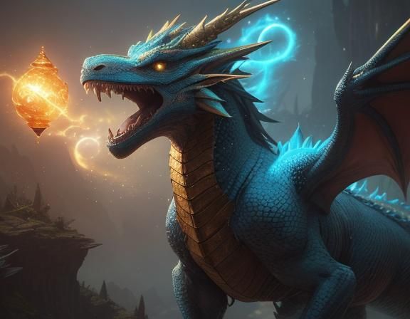 Magical Dragon Frolics with Enchanted Beings: Oil Painting