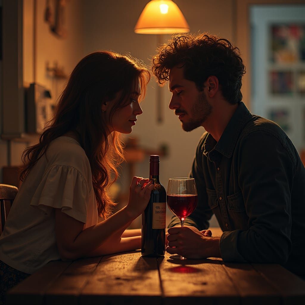 Intimate Wine Sharing in Stylized Realism