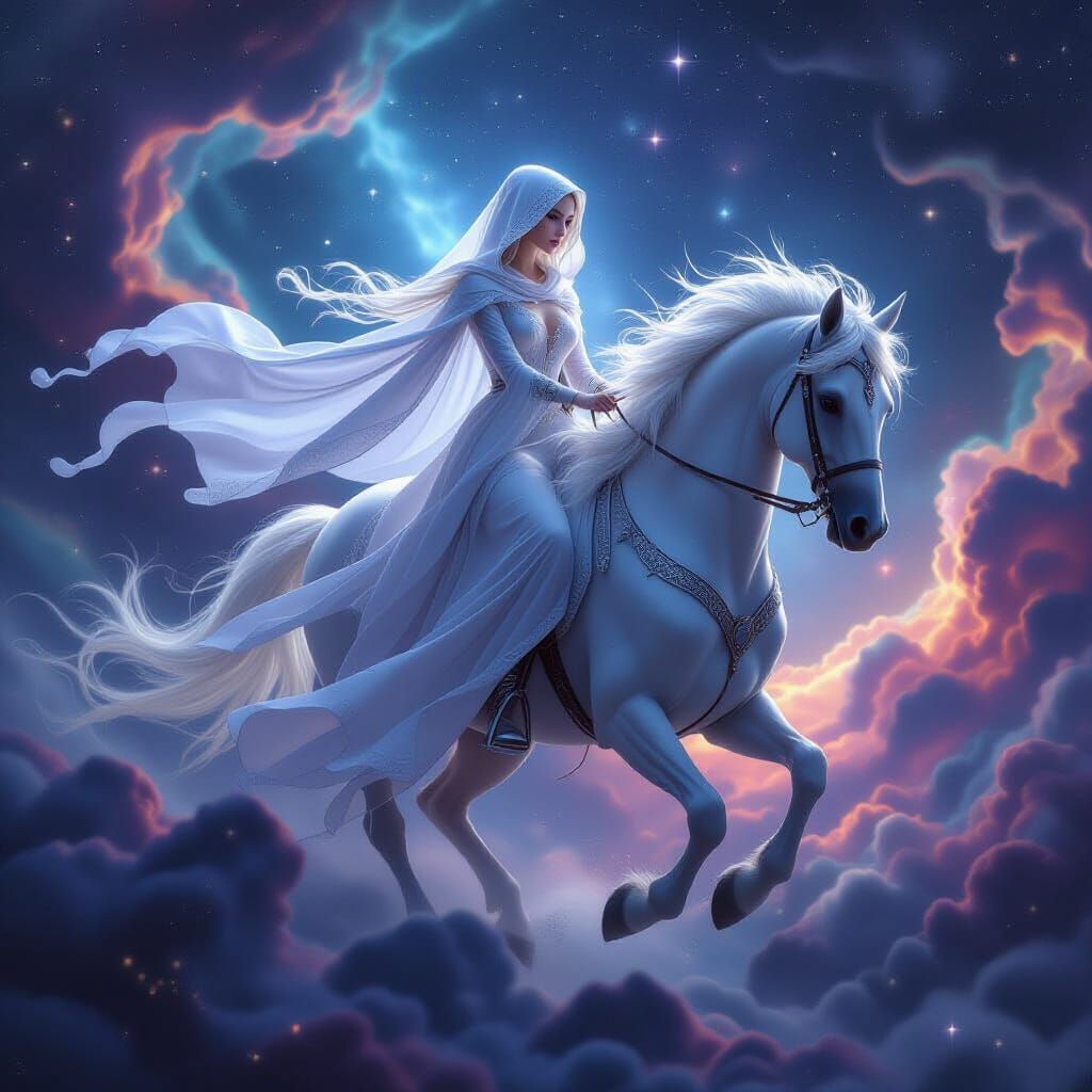 Spirit Rides Cosmic Stallion in Ethereal Style