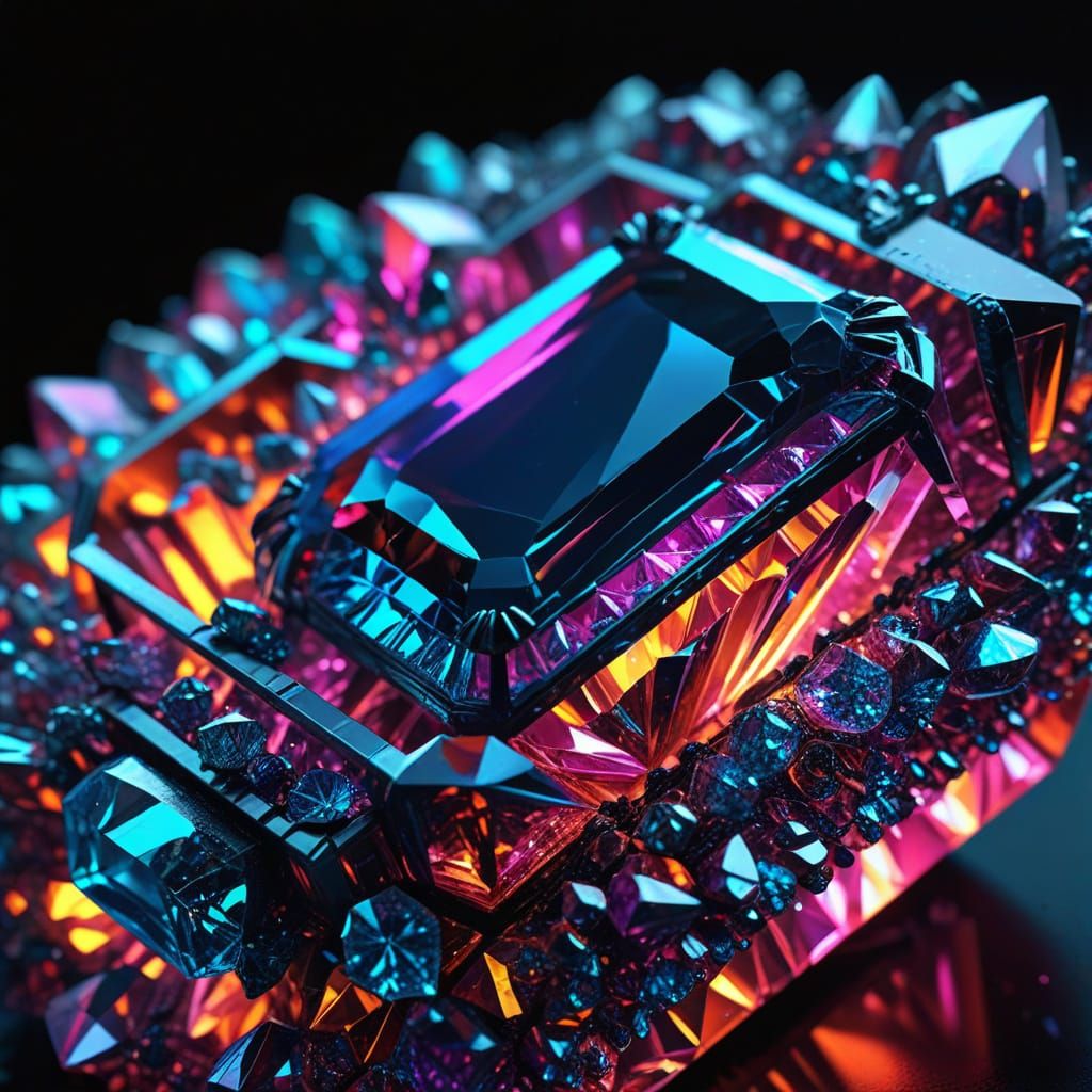 Neon Crystal Jewelry in Hyper-Realistic Digital Art