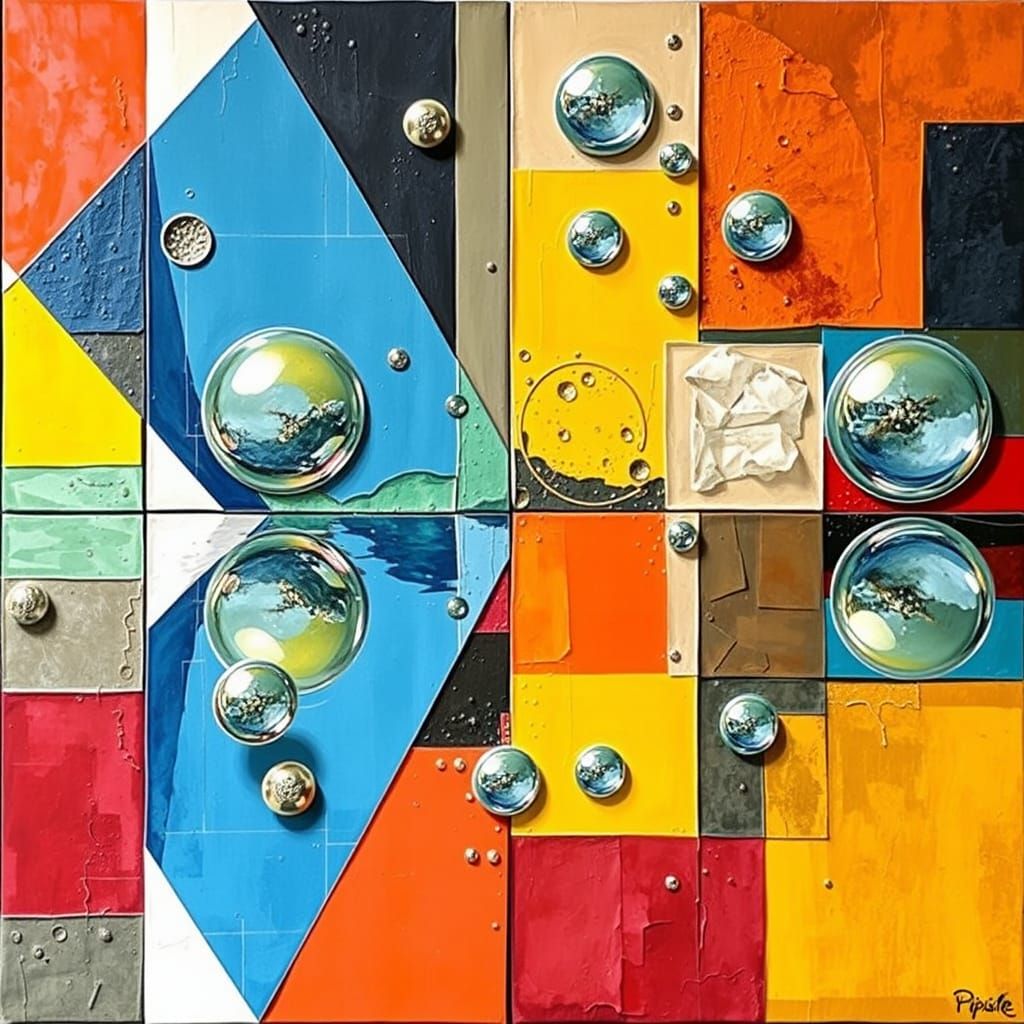 Vibrant Geometric Abstraction with Mixed Media