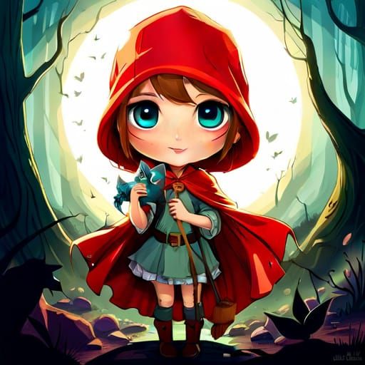Chibi Red Riding Hood in Fantasy Forest