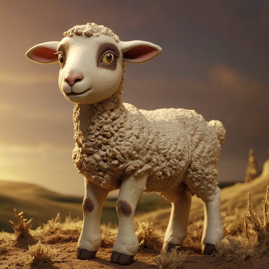 Nervous Lamb in Claymation Style: Surrealist Art