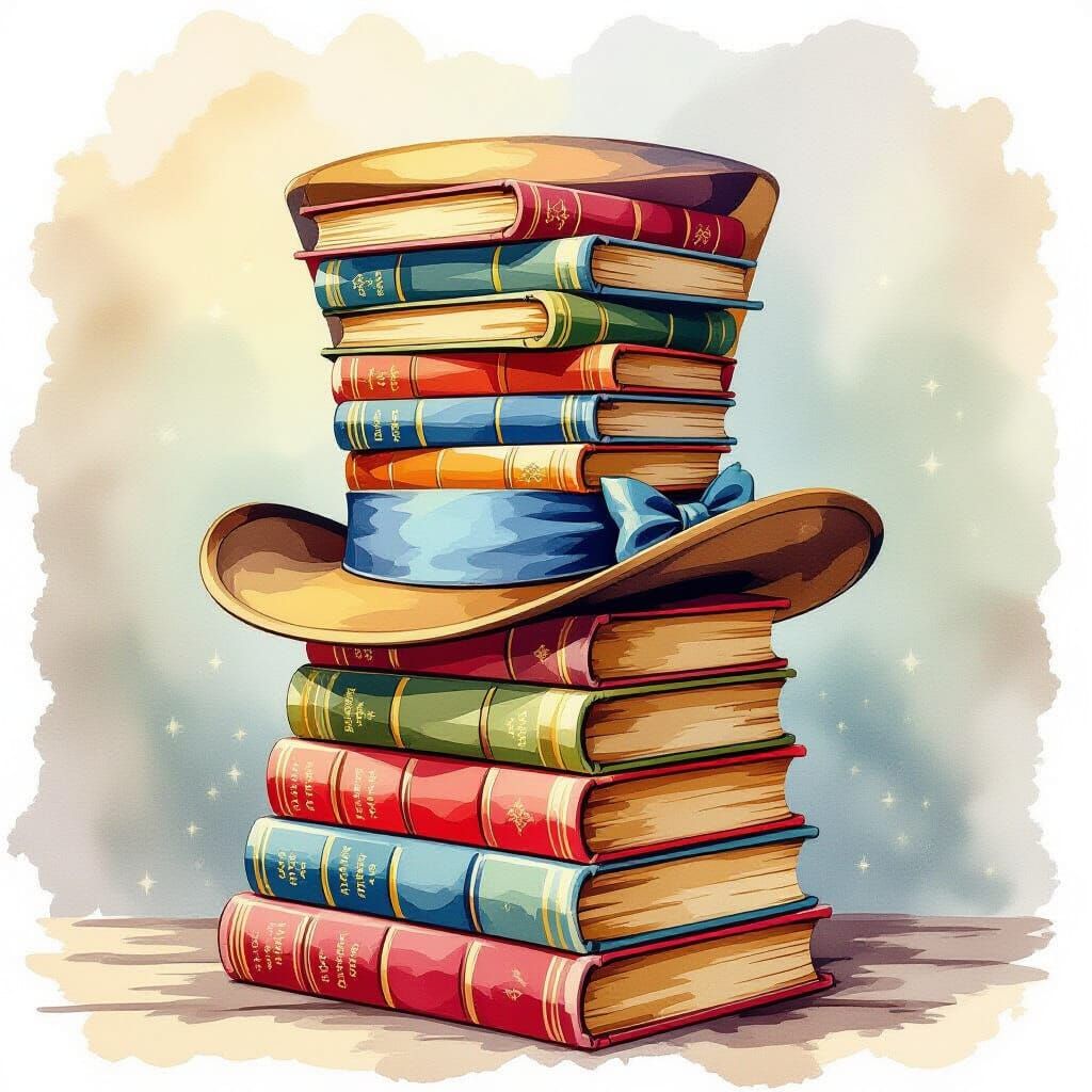 Whimsical Watercolor Top Hat Made of Antique Books