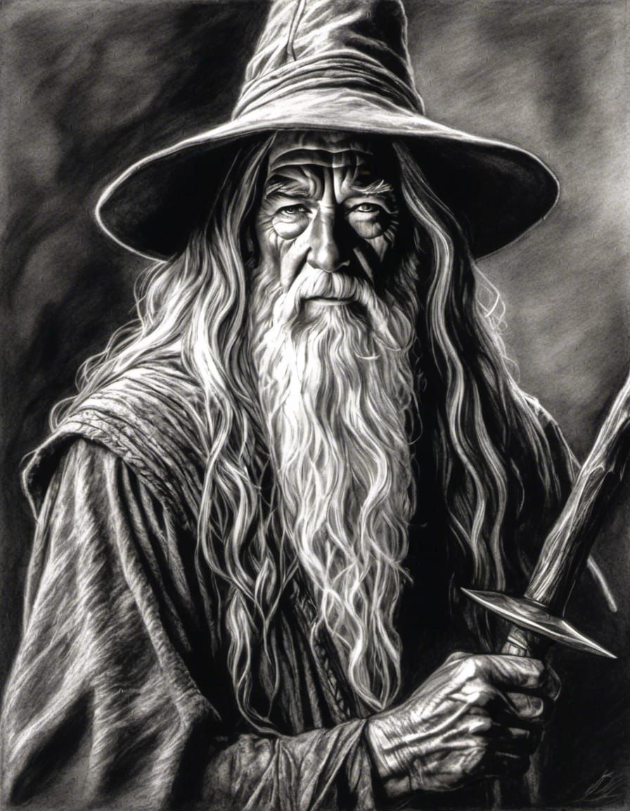 Gandalf Concept Art: Hyperdetailed Charcoal Sketch
