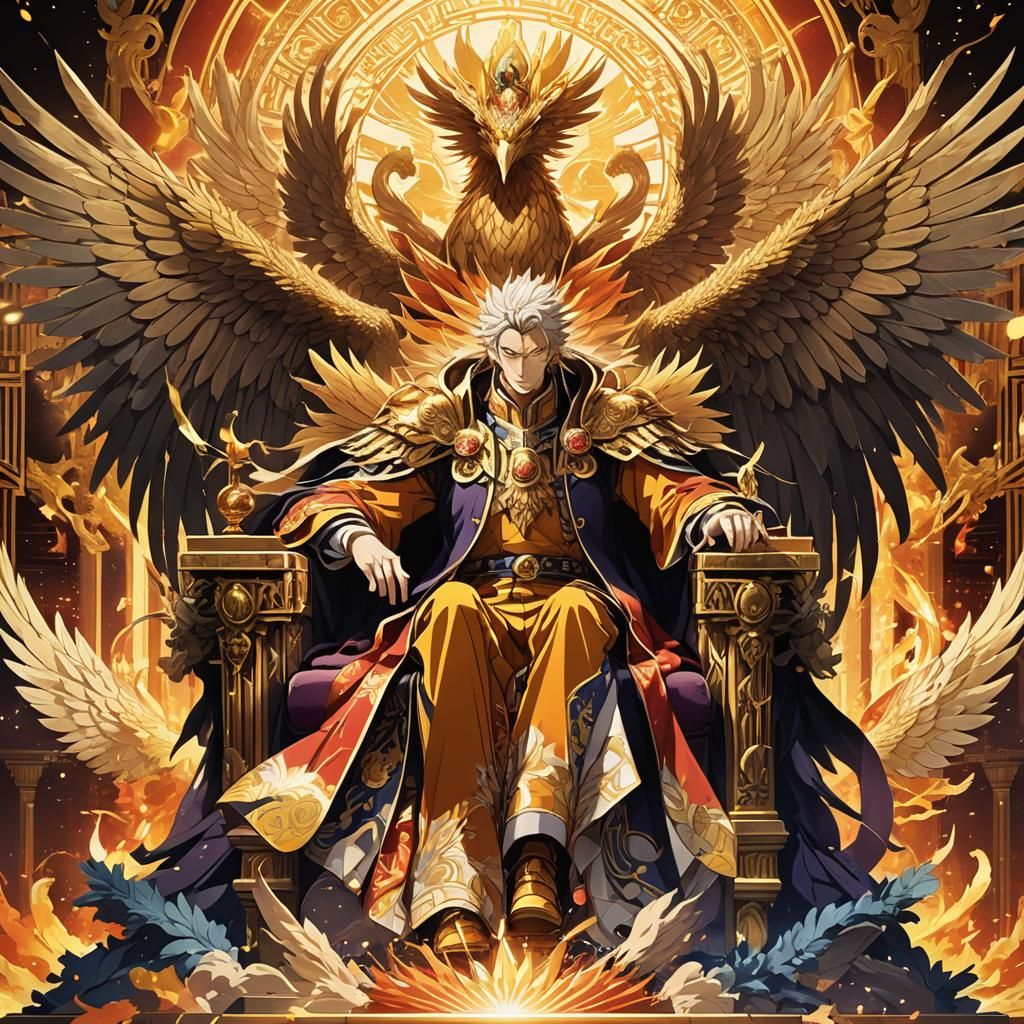 Anime Emperor with Phoenix in Vibrant Digital Art
