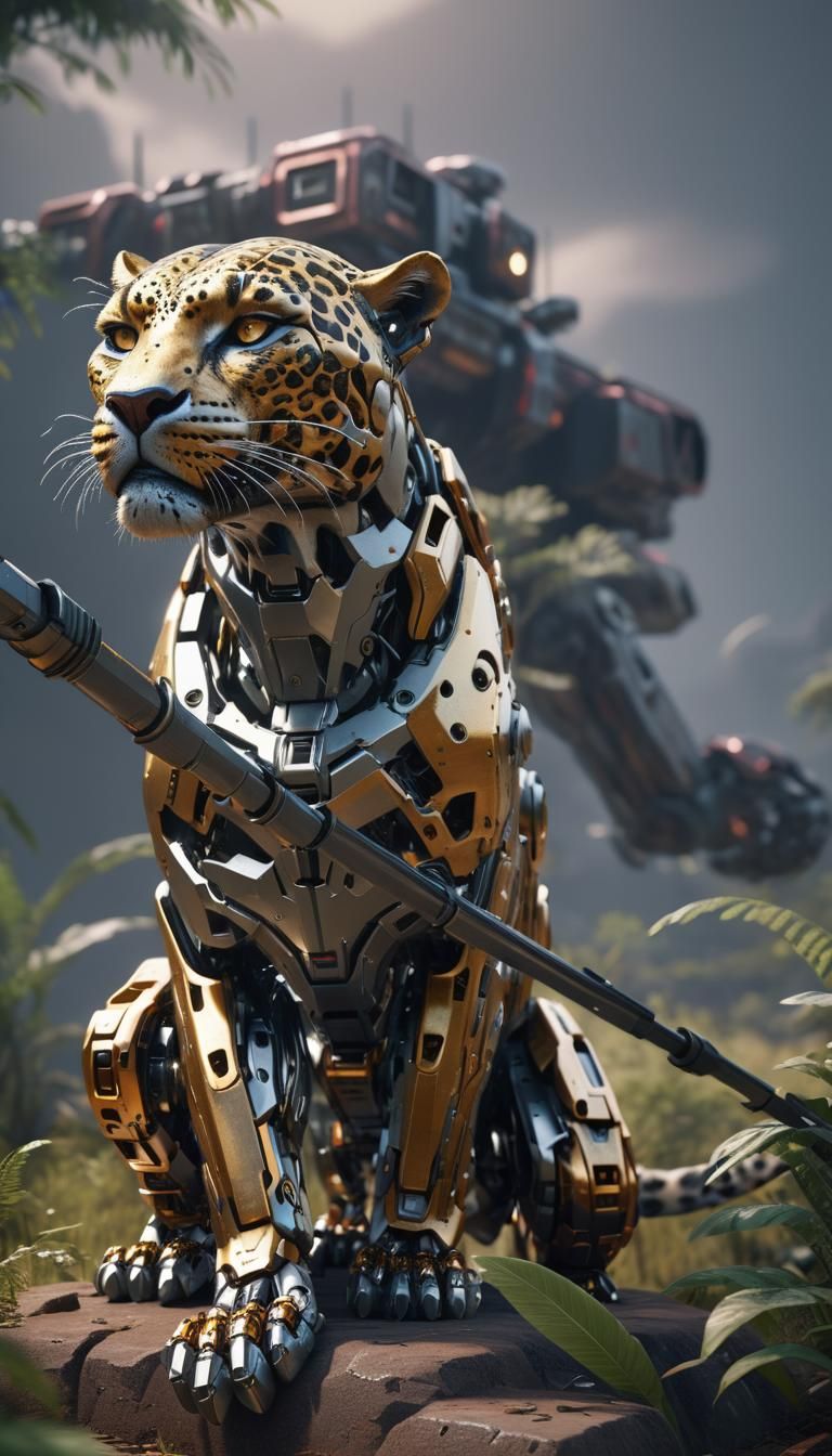 Futuristic Cyborg Leopard in Sci-Fi Style