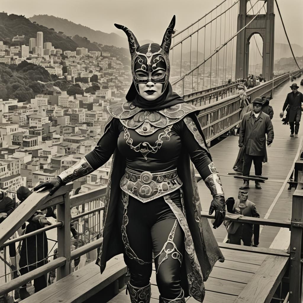 Jaguar Ninja Super-Villainess Awaits Weirdness on Bridge