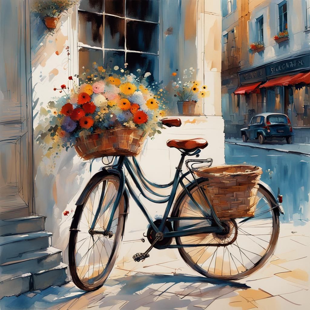 Charming Town Bicycle with Flowers, Light Fantasy Style