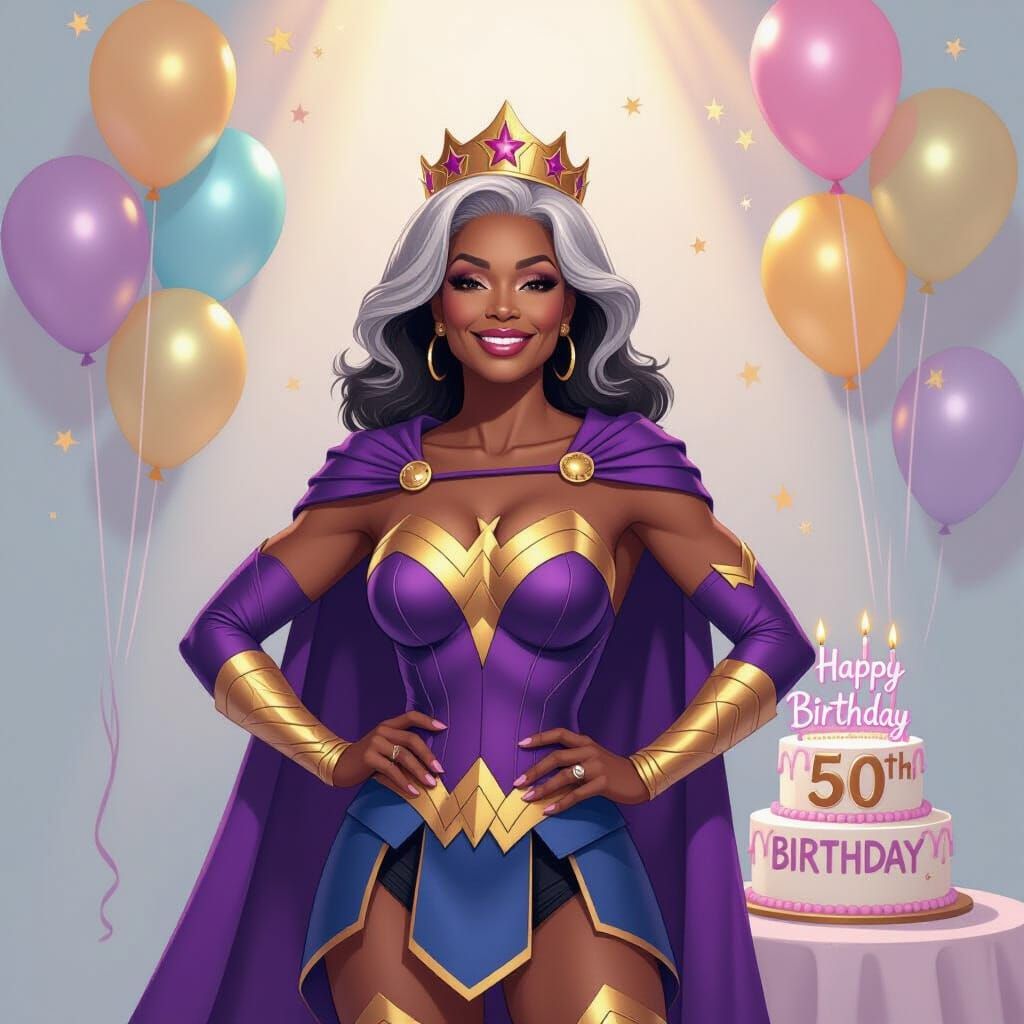 Regal Superhero Celebrates Birthday in Digital Painting
