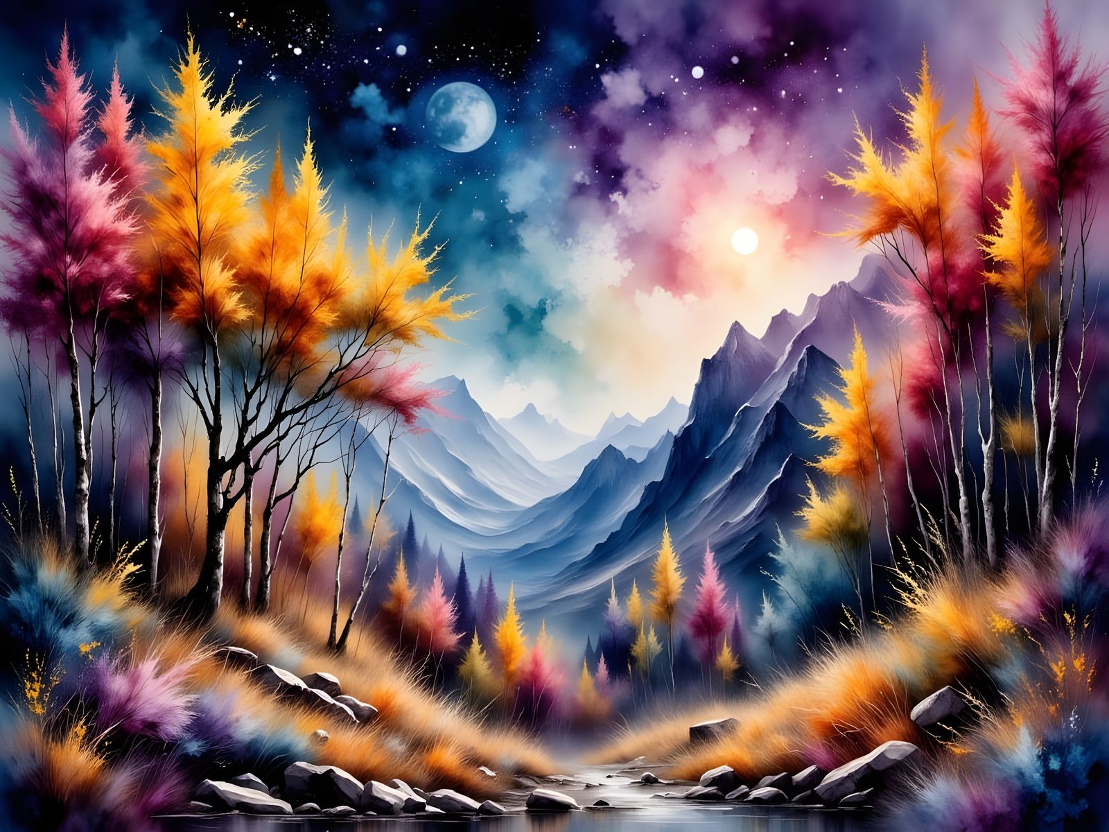 Vibrant Valley Under Dark Skies