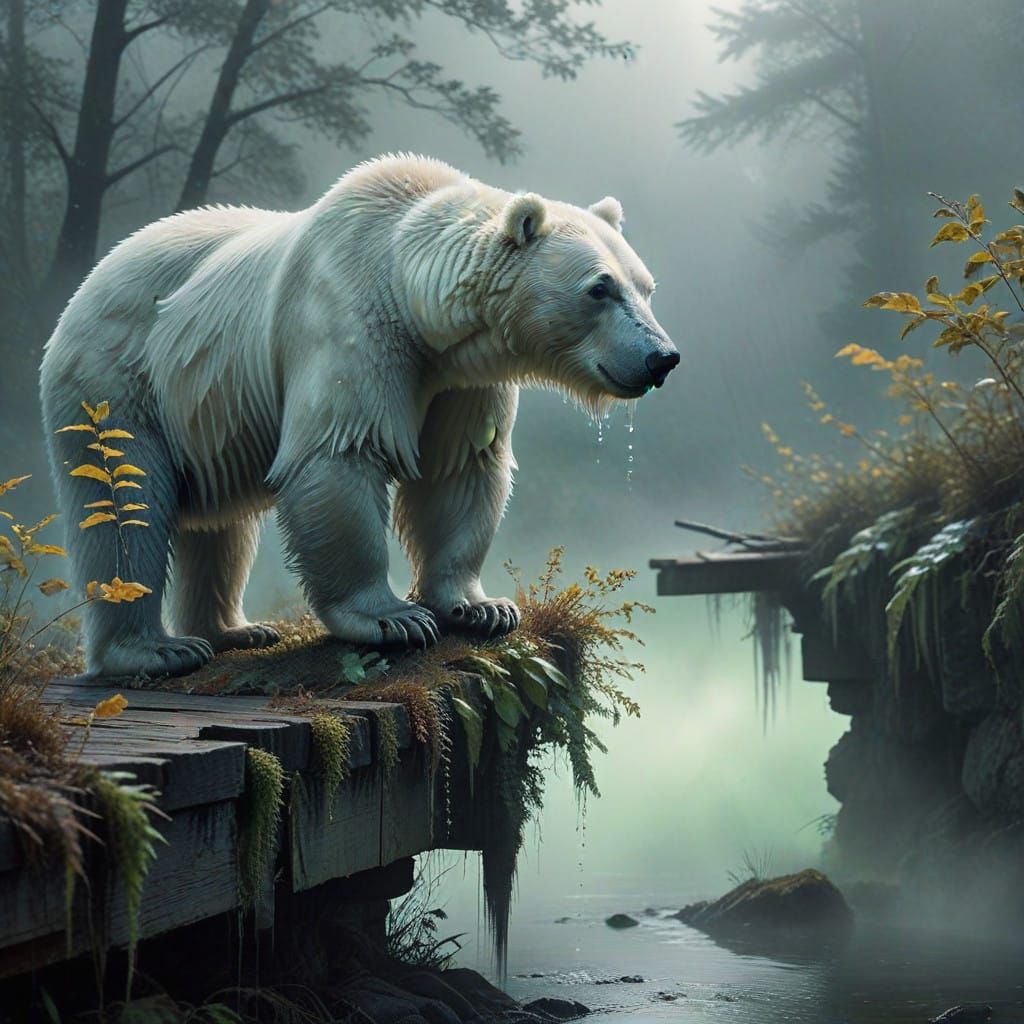 Dreamy Winter Wonderland with Majestic Polar Bear and Frozen...