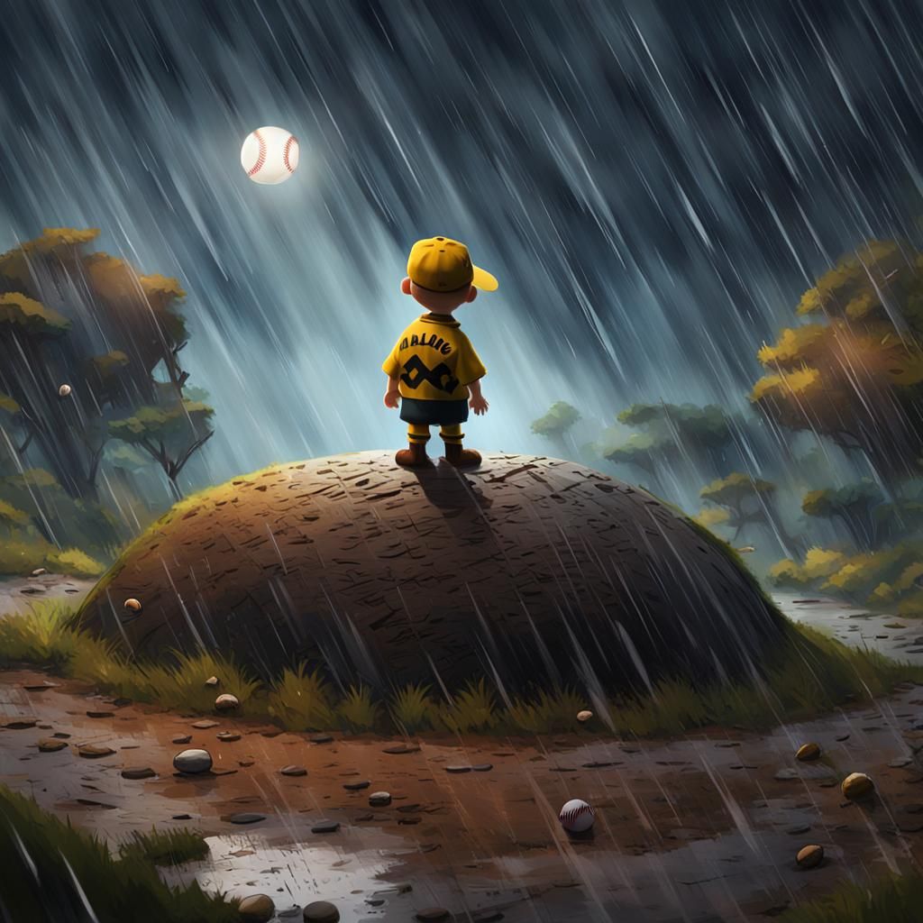 Charlie Brown Alone in the Rain: Matte Painting