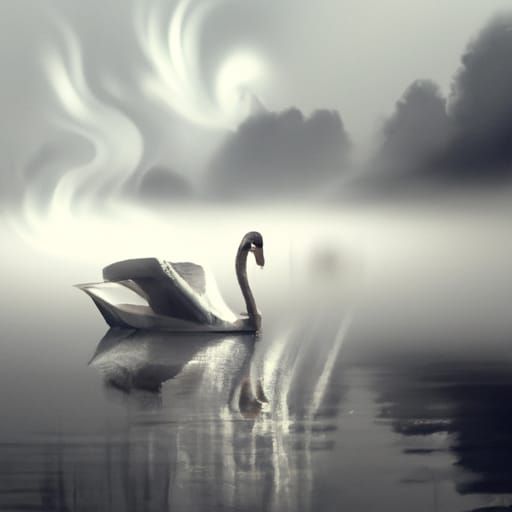 Cinematic Swan on Misty Lake Digital Painting