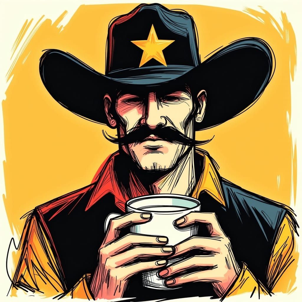 Surreal Cowboy Portrait in Vibrant Pop-Art Style