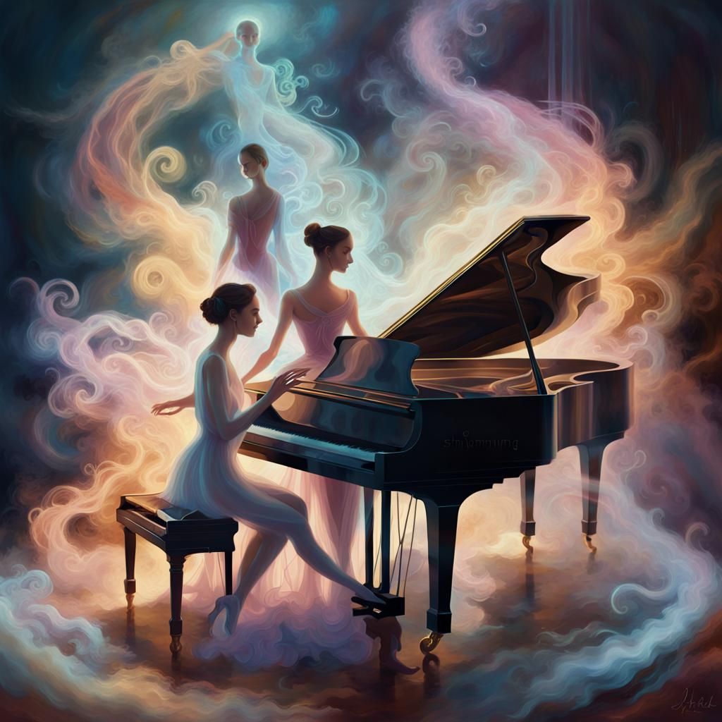 Ethereal Figures' Ballet: Fantasy Art in Oil Painting Style