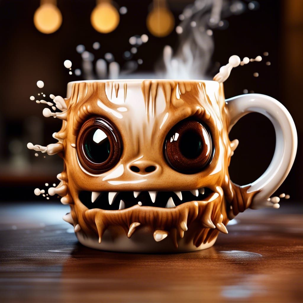 Adorable Coffee Monster in a Mug