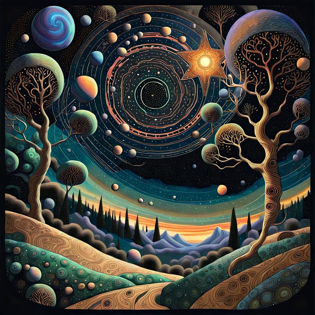 Cosmic Star Paths in Art Nouveau Style