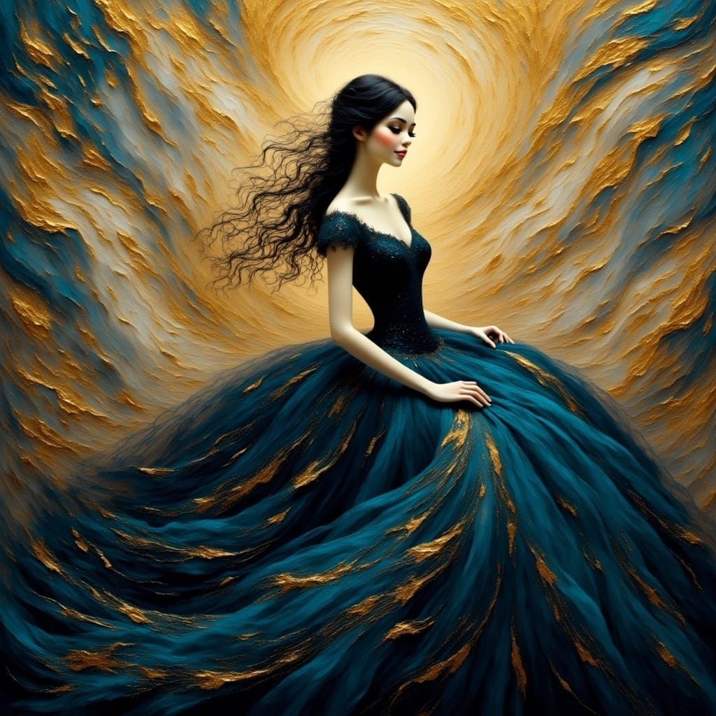 Gothic Woman in Klimt Style Velvet Ball Gown