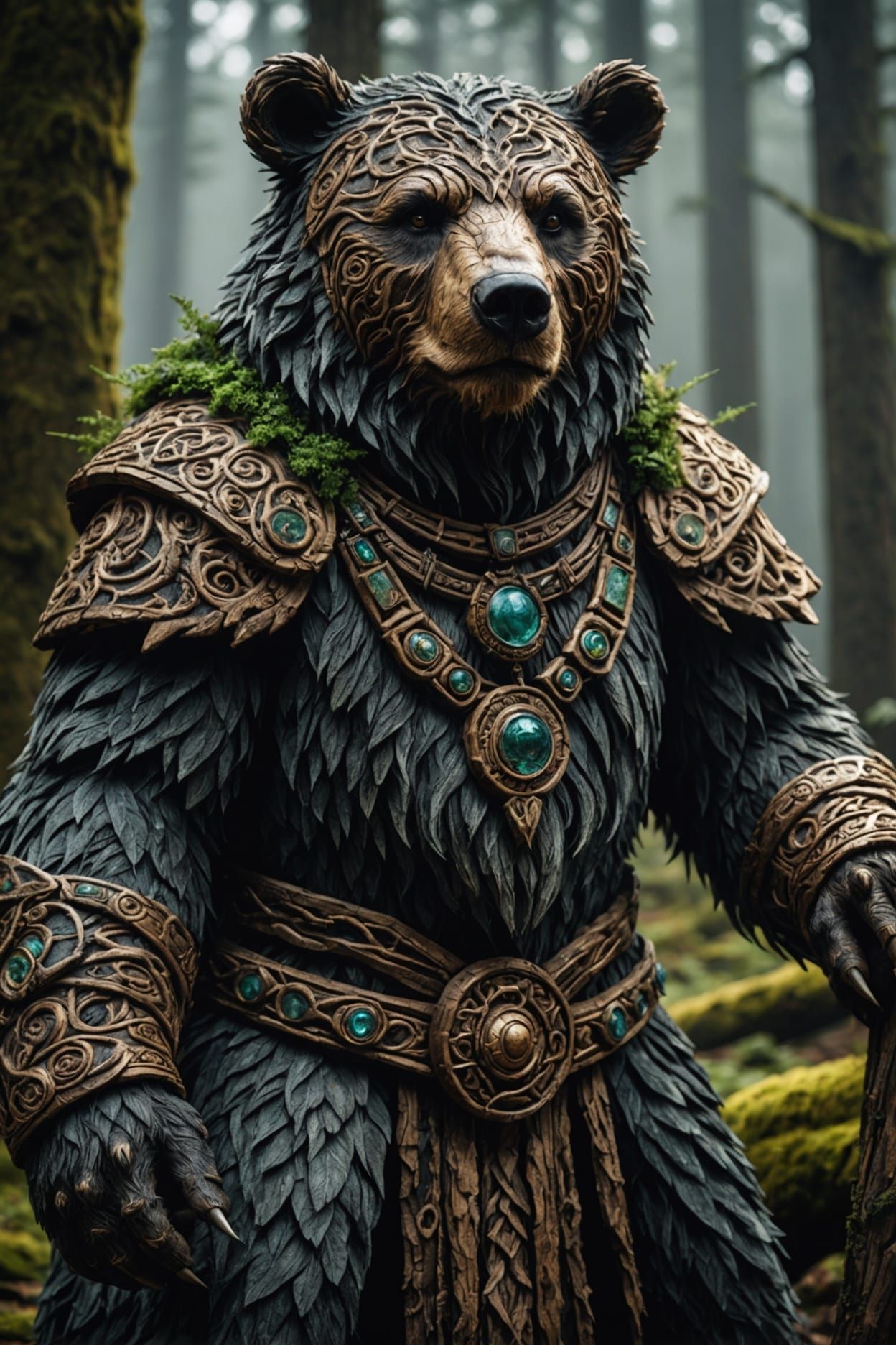 Hyperrealistic Ancient Druid Bear God Portrait