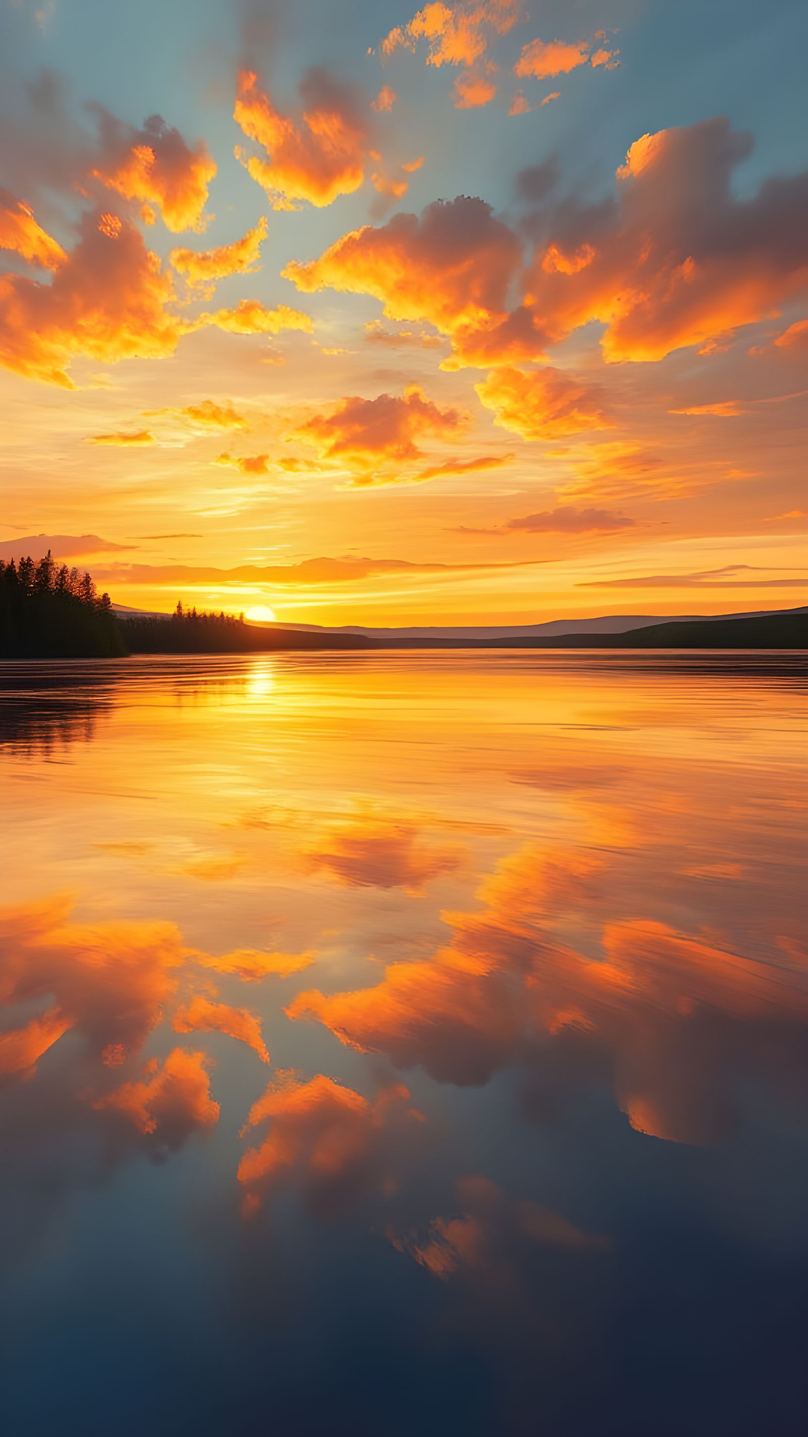 Vivid Sunset Reflection Over Calm Waters