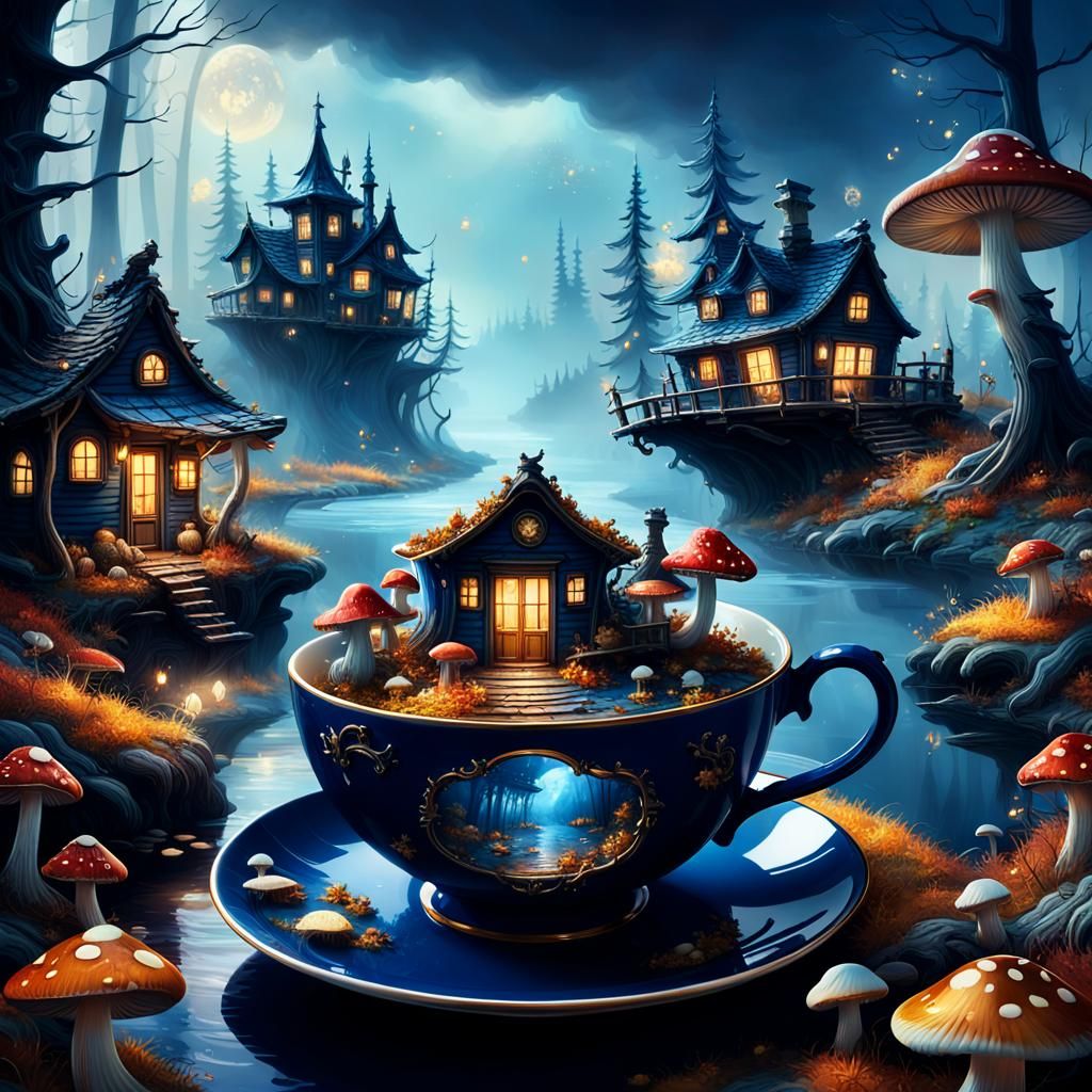 Miniature Autumn Fantasy World in Teacup