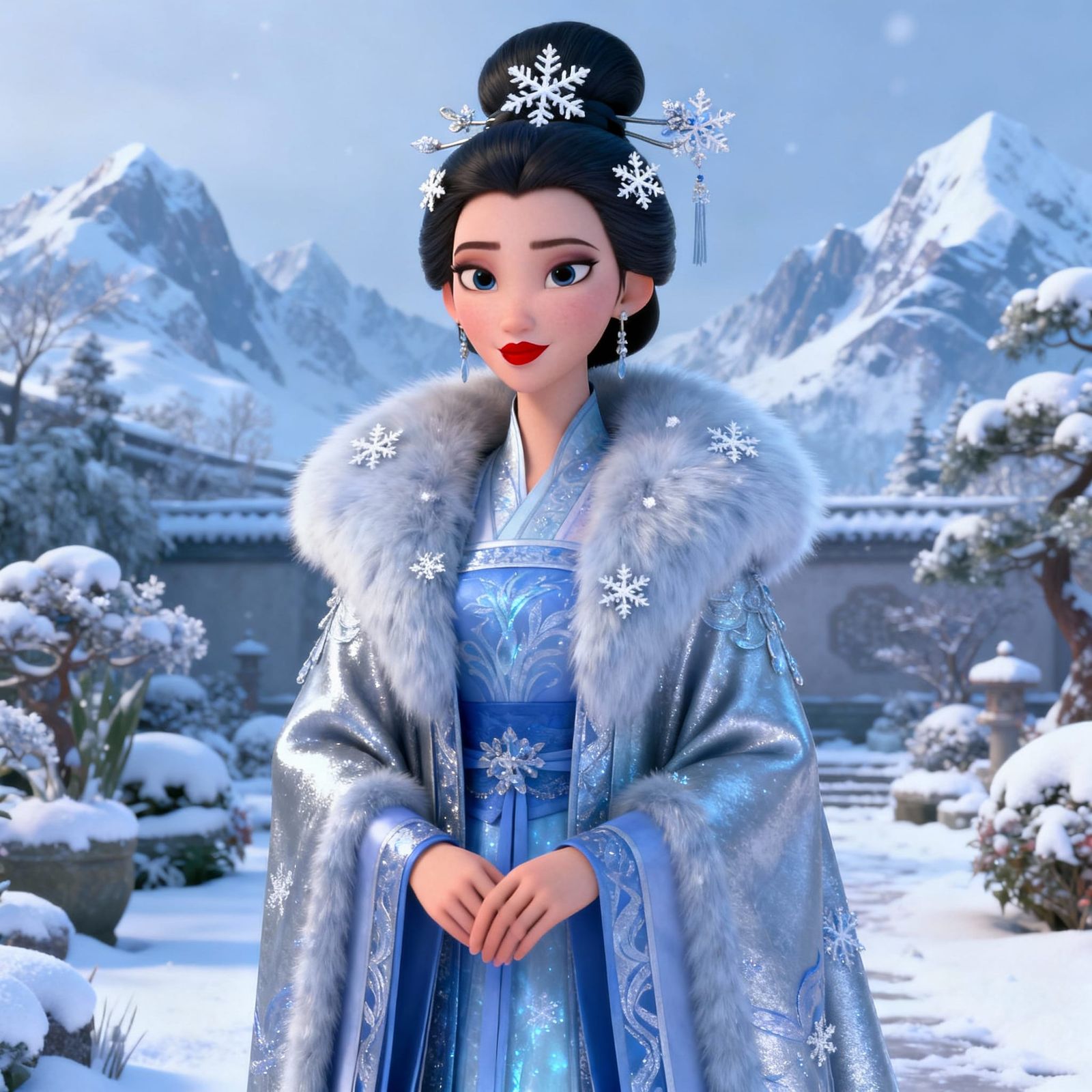 Elegant Chinese Concubine in Snowy Garden: 3D Character Desi...