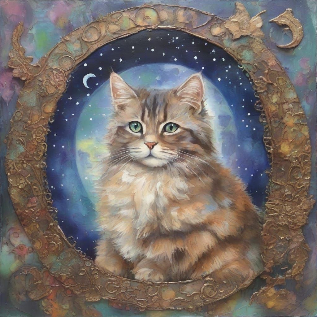 Steampunk Kitten Under Full Moon