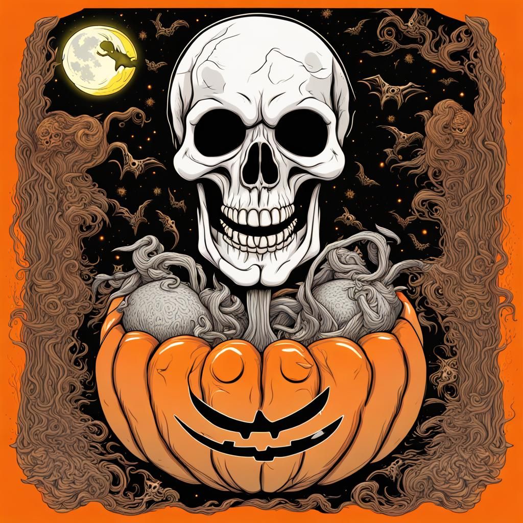 Halloween Skull Poster in Mixed Media Style