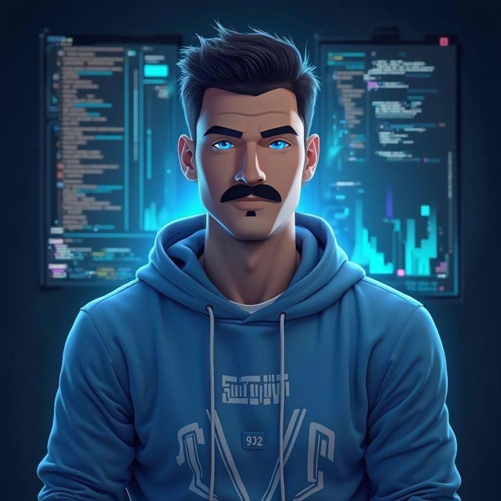 Cartoon Avatar of a Software Developer in Detailed Painting