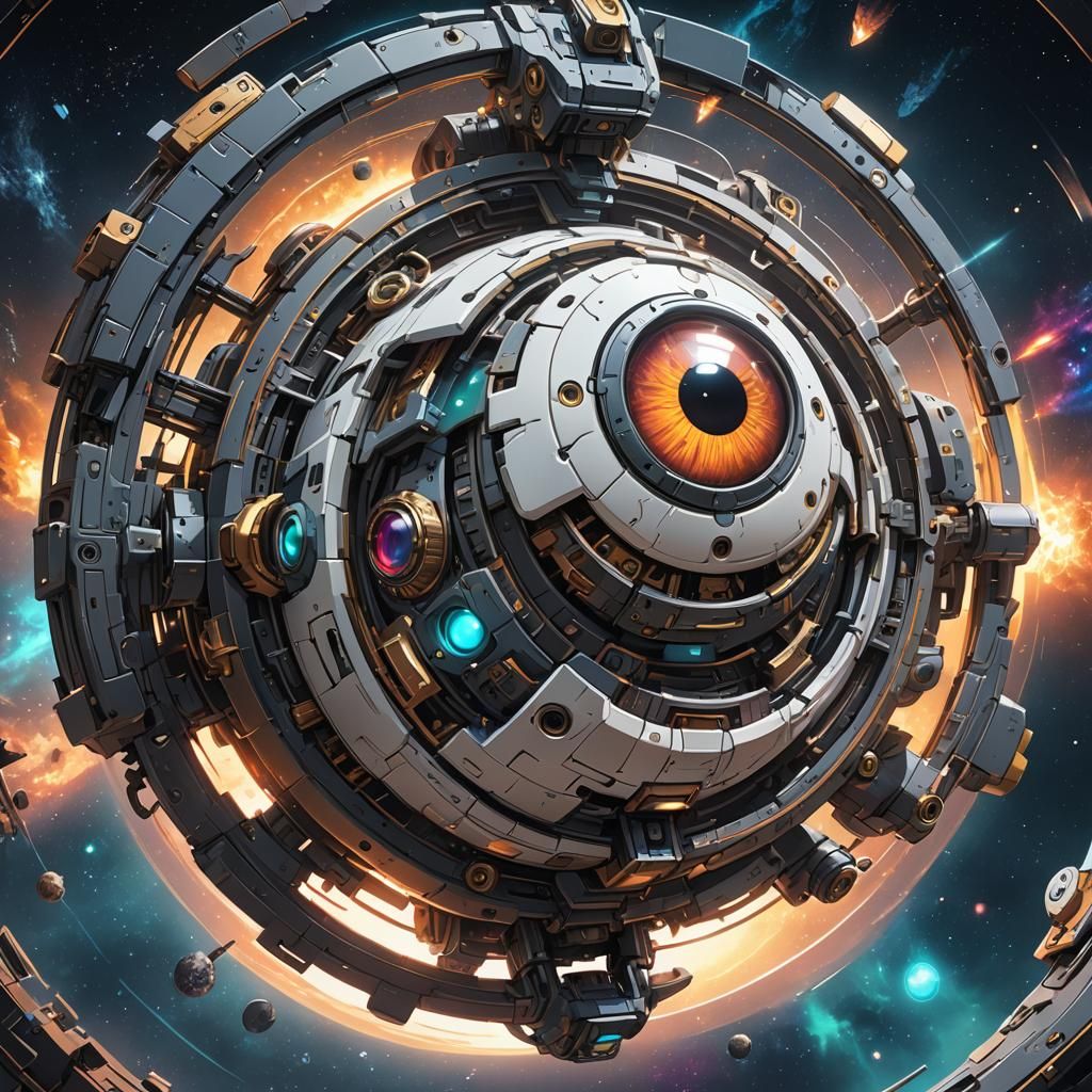 Mechanical Eyeball Robot in Space: Anime Style