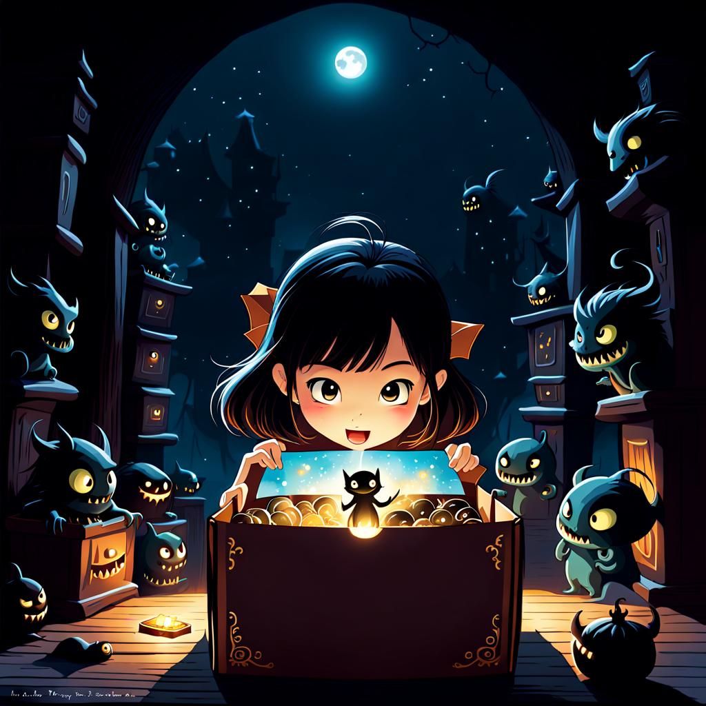 Girl Opens Treasure Box in Chinese Fantasy Style