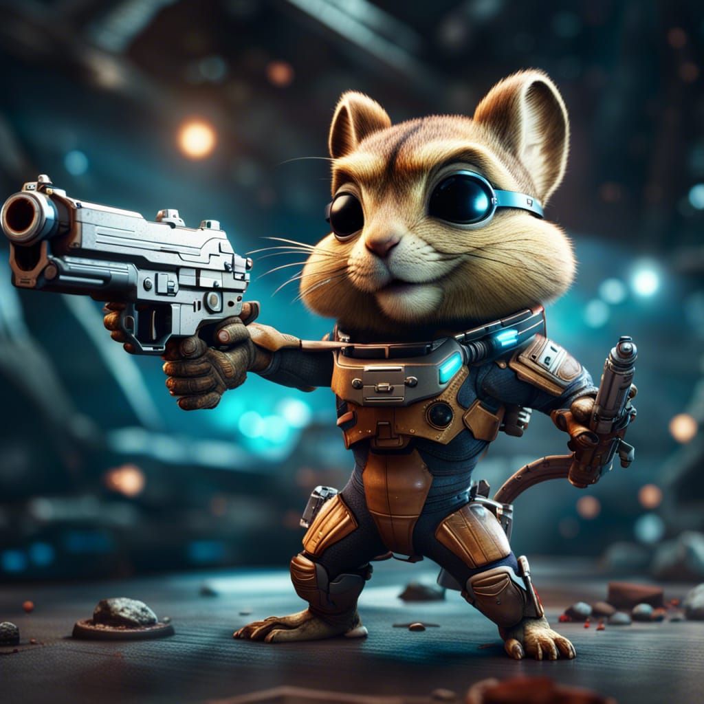 Armored Chipmunk in Space: Detailed Matte Painting