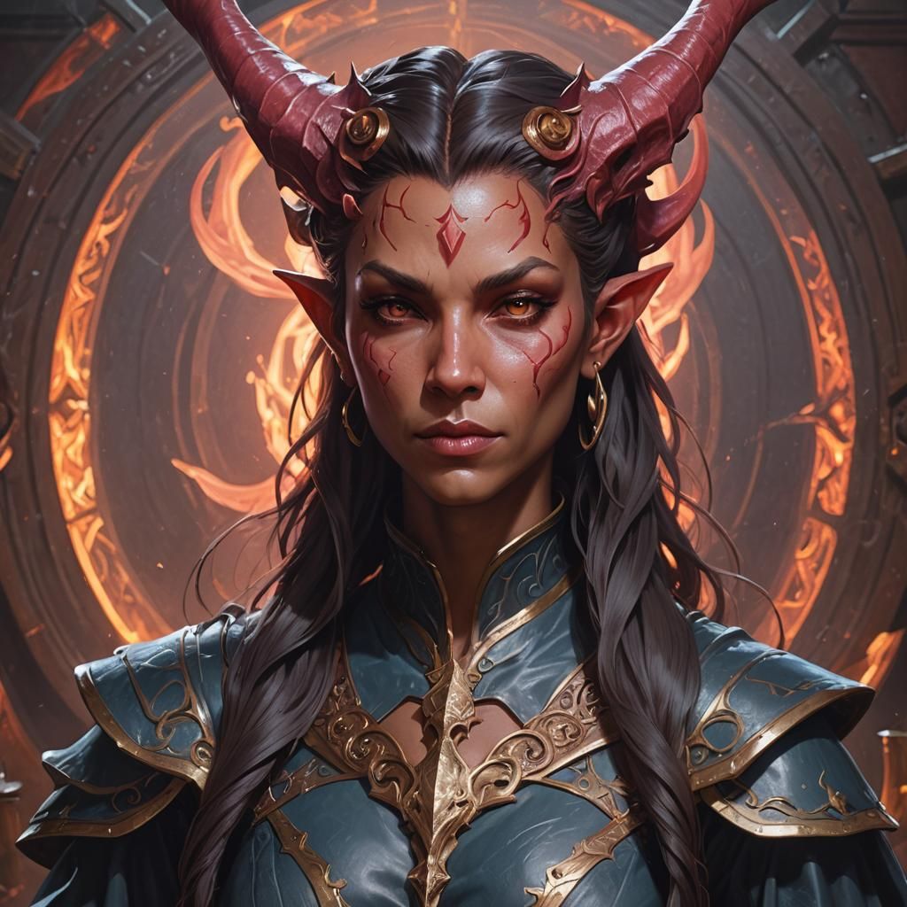 Tiefling Judge Portrait in D&D Style