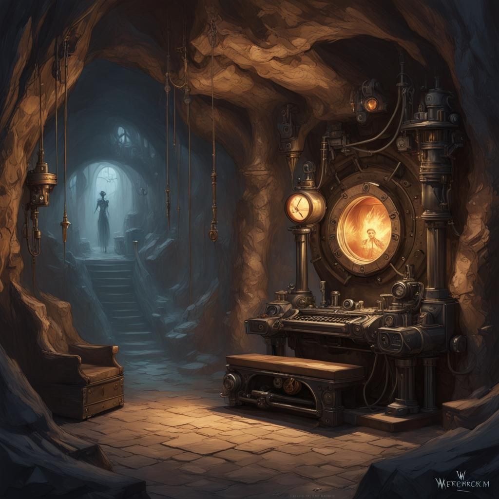 mysteries spooky cave room underground, fantasy magic