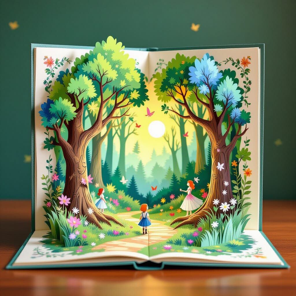 Whimsical Fairytale Scene in Paper Popup Book