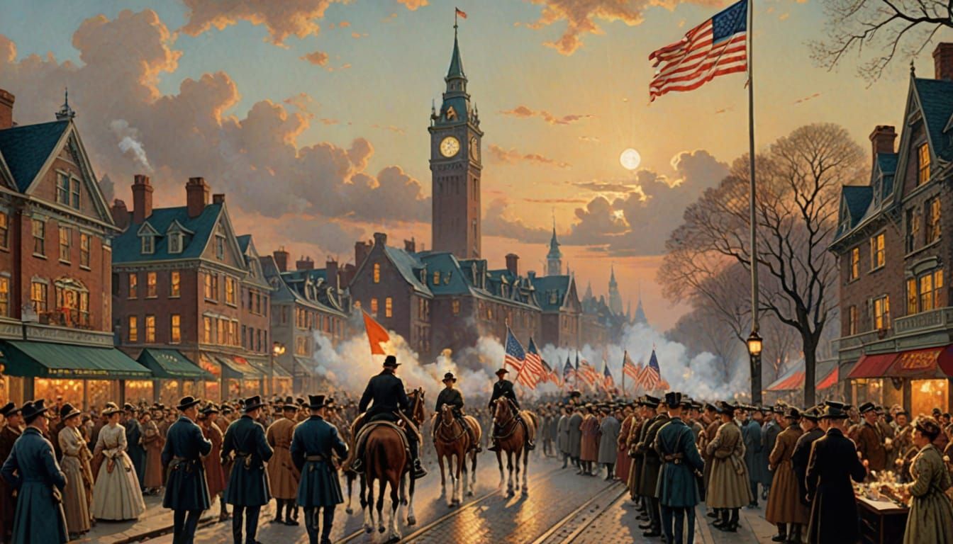 Vibrant Village Scene in Classic Illustration Style