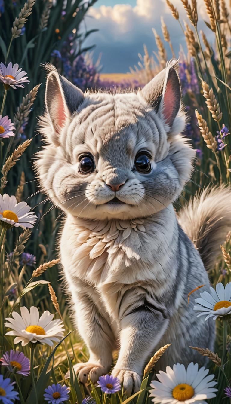 Chinchilla in Wheat Field: Pixar Style