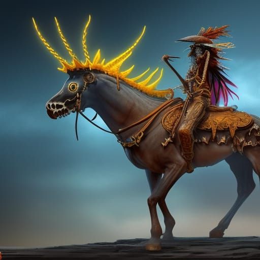 Cowboy Skeleton with Phoenix Crown in Detailed Matte Paintin...