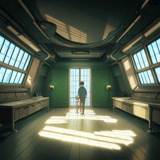 Mysterious Spaceship Room in Anime Style