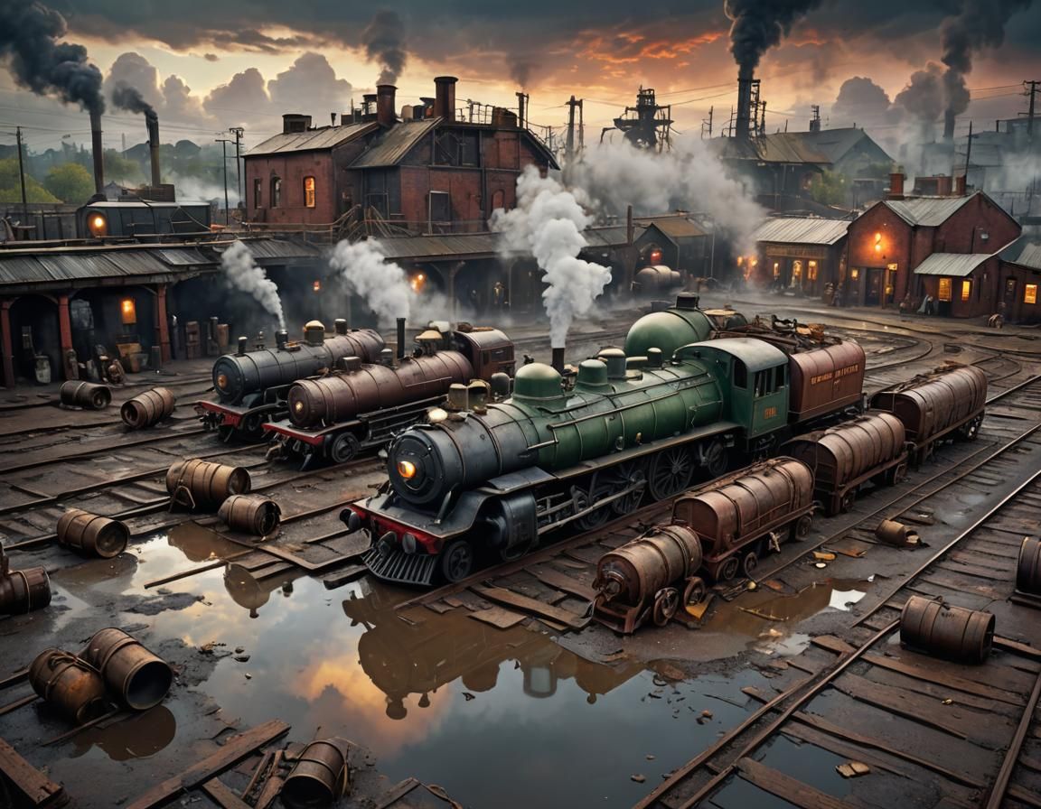 Dieselpunk Train Station in Grimdark 1940s Style