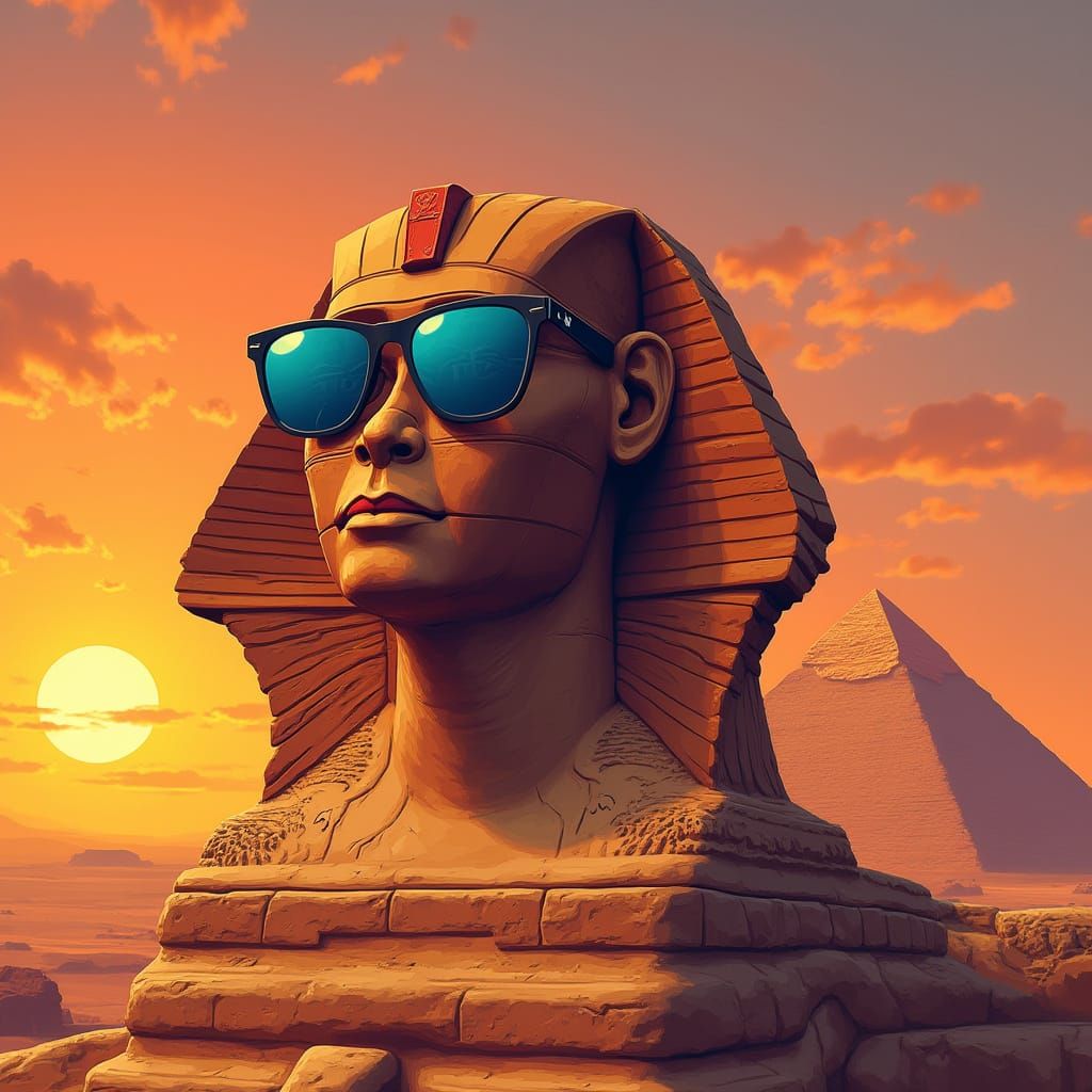 The Great Sphinx Wearing Sunglasses in Futuristic Style