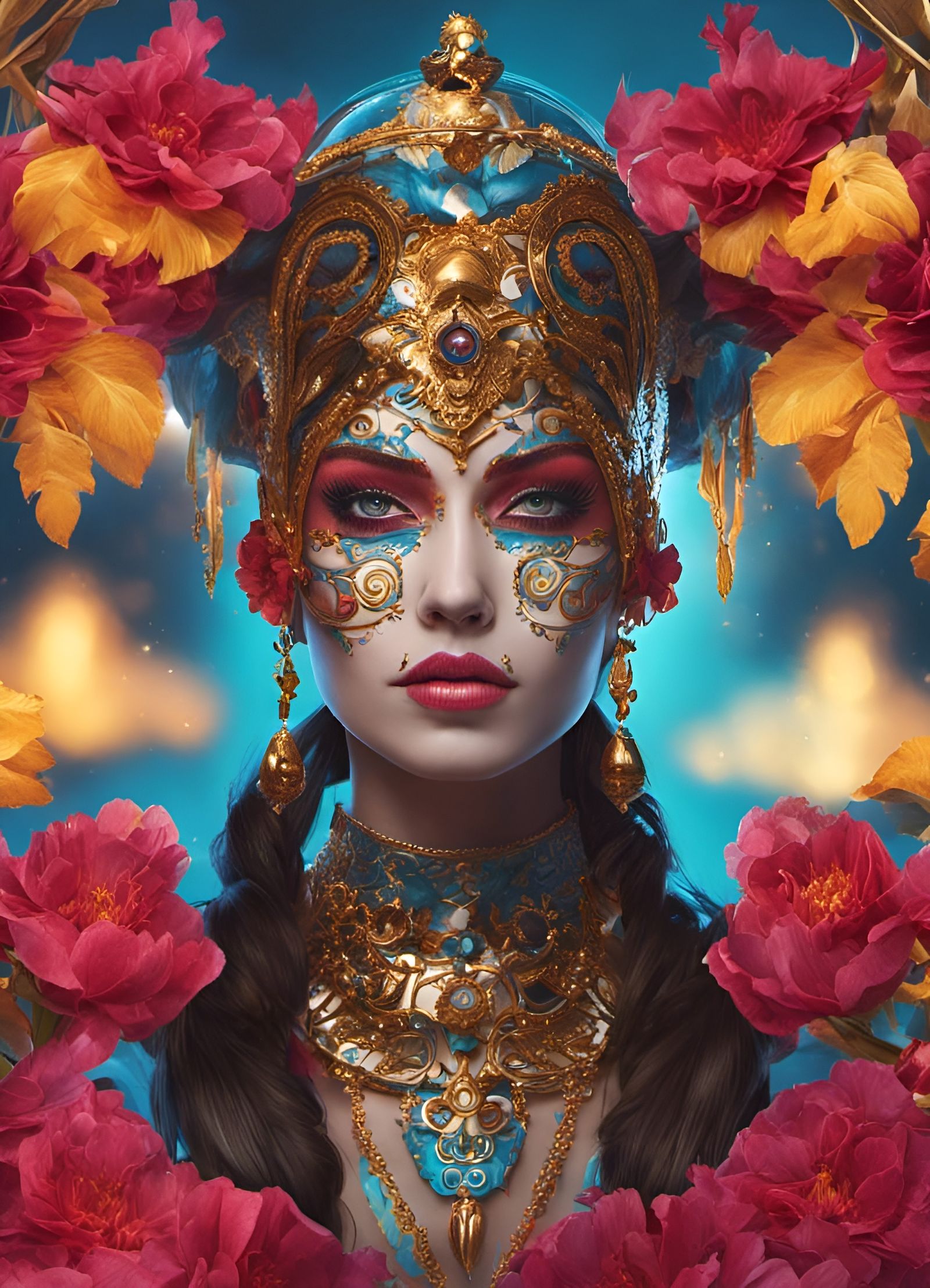 Hyperrealistic Sugar Skull Makeup with Dramatic Lighting