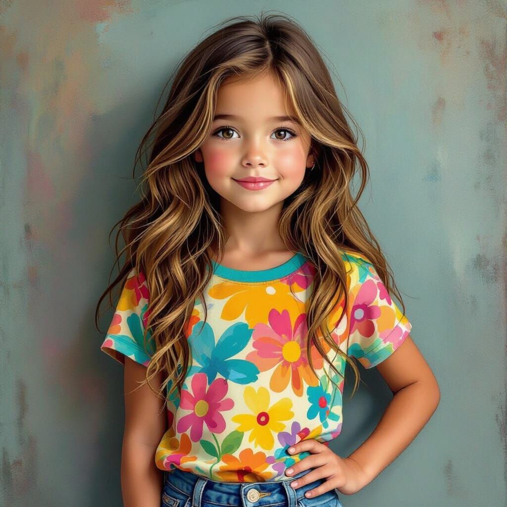 Girl with Colorful Shirt in Expressionist Style